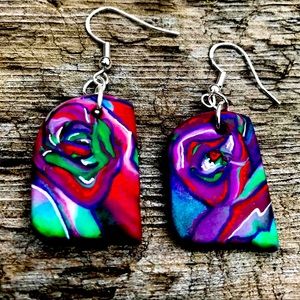 Purple Roses- Hand painted earrings